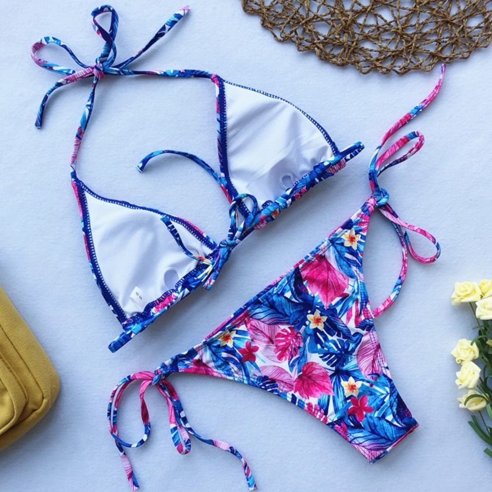 ⛱ Floral Strap Ties Bikini Set Light - Picture 3 of 4